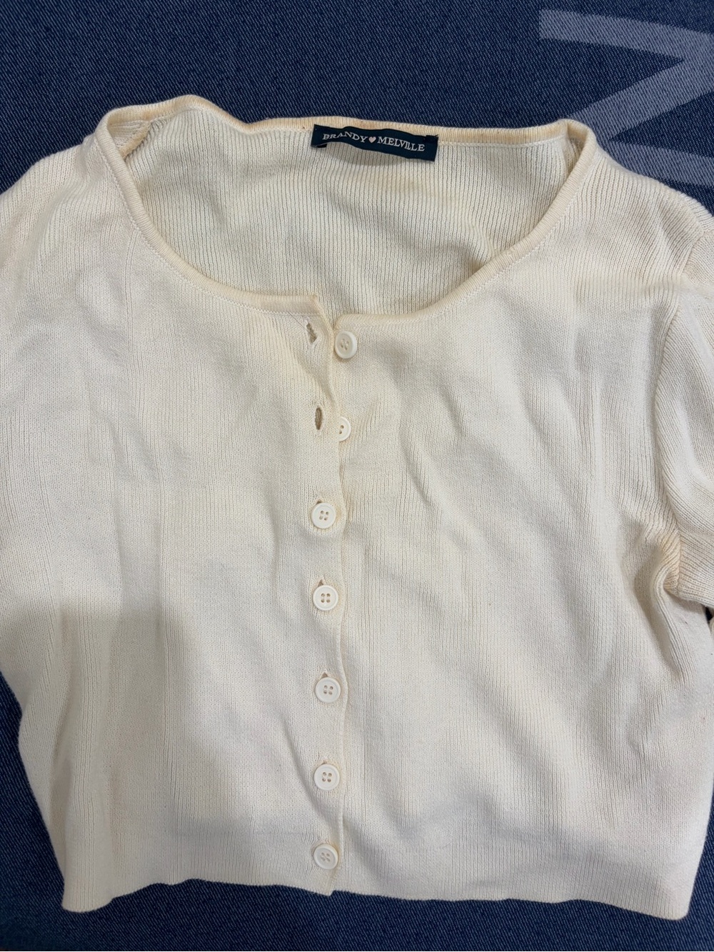 Brandy Melville Ivory Ribbed Button Cardigan